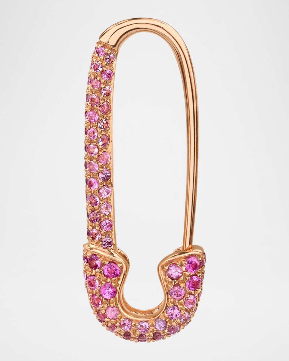 18K Rose Gold Pink Sapphire Safety Pin Earring, Single