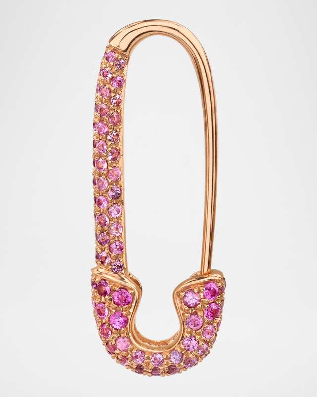 18K Rose Gold Pink Sapphire Safety Pin Earring, Single