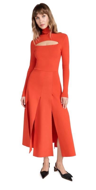 A. W.A. K.E. MODE Knit Dress with Front Cut Out Red