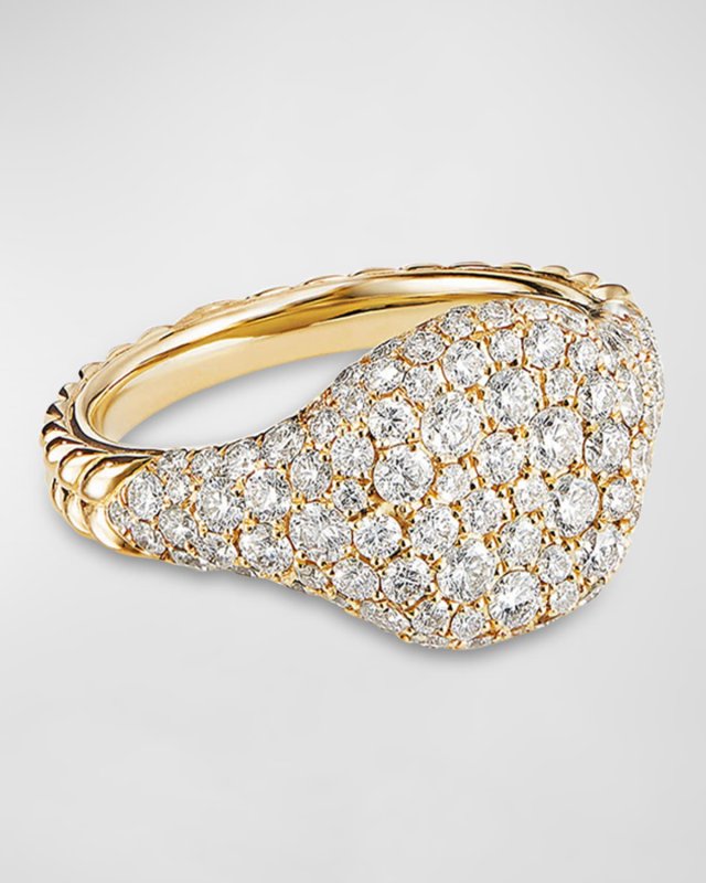 Mini Chevron Pave Diamond Pinky Ring in 18k Yellow Gold