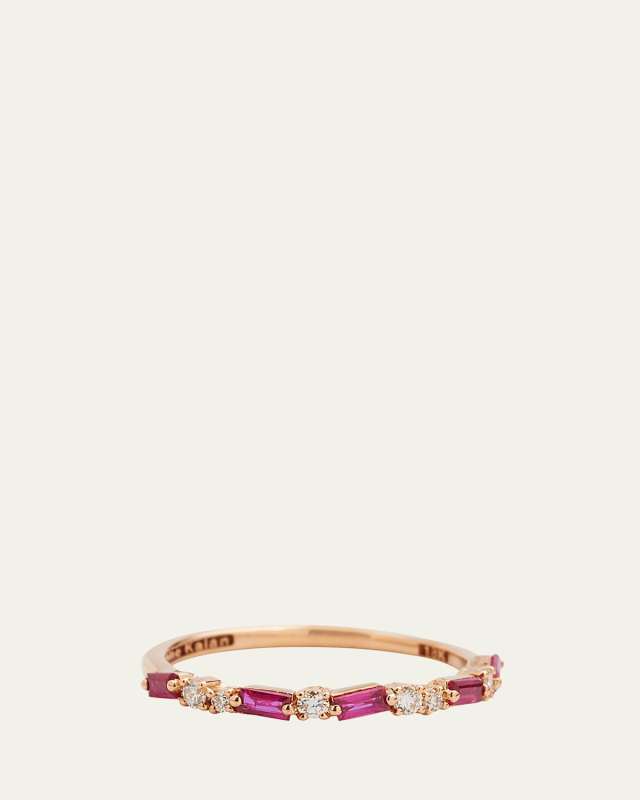 18K Rose Gold Ruby and Diamond Half Eternity Band Ring