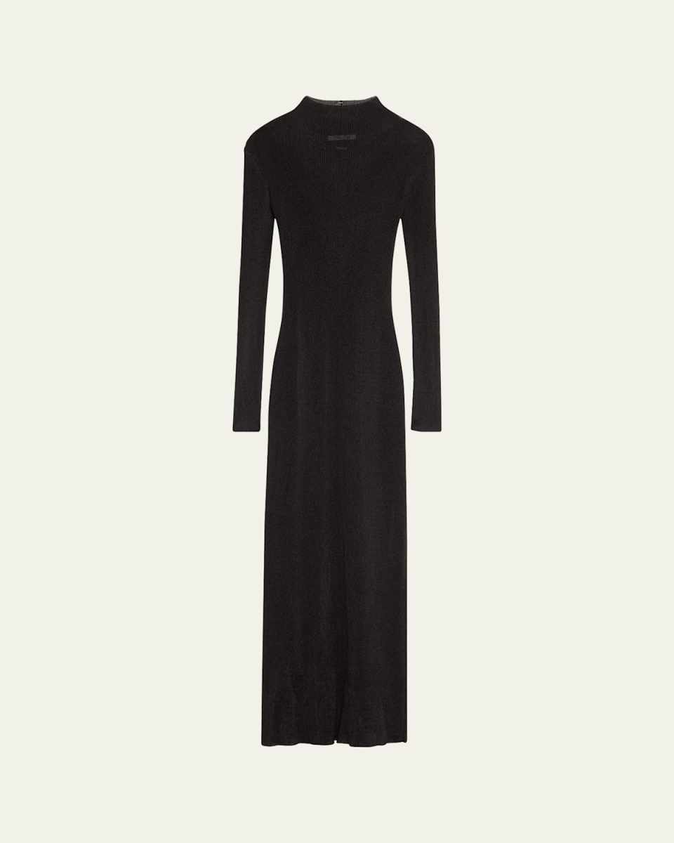 Mock Neck Metallic Rib Knit Gown