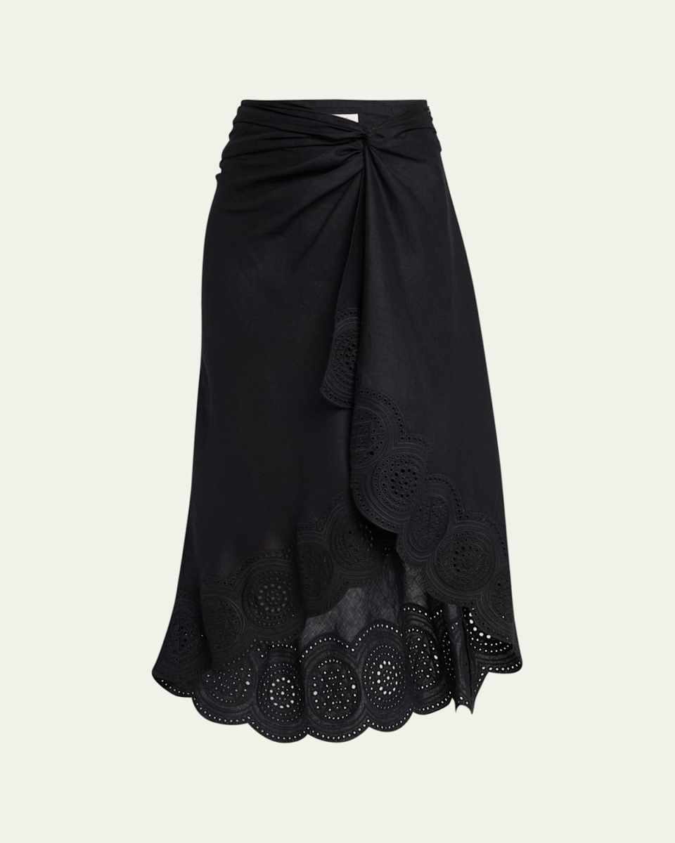 Heather Linen Eyelet Twist Midi Skirt