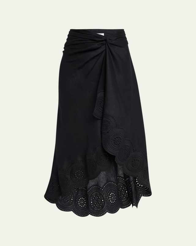 Heather Linen Eyelet Twist Midi Skirt