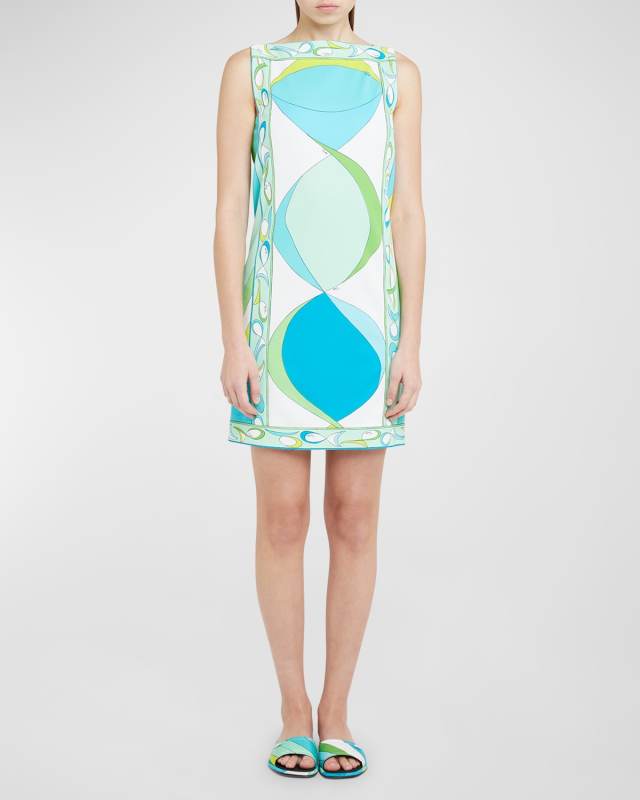 Abstract Foulard-Print Sleeveless Mini Dress