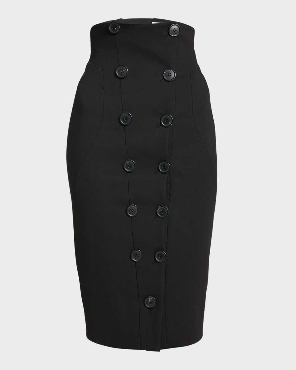 Hourglass Wool Pencil Skirt with Button Detail