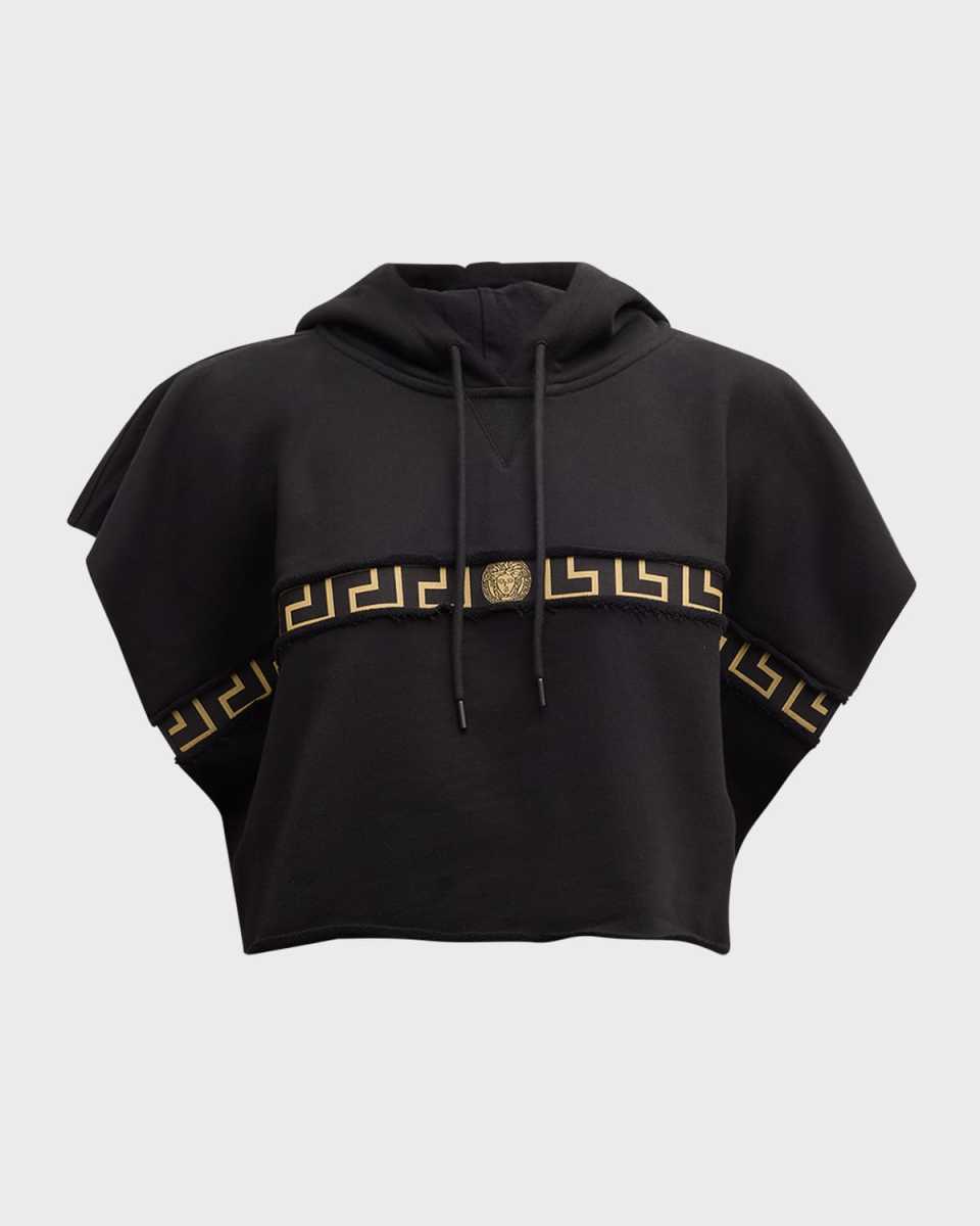 Greca Cropped Short-Sleeve Hoodie