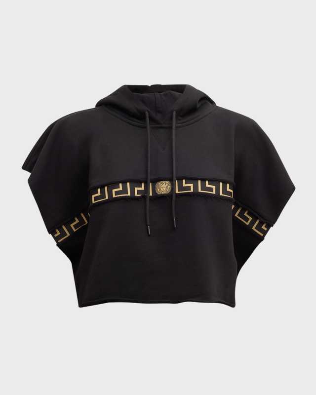 Greca Cropped Short-Sleeve Hoodie