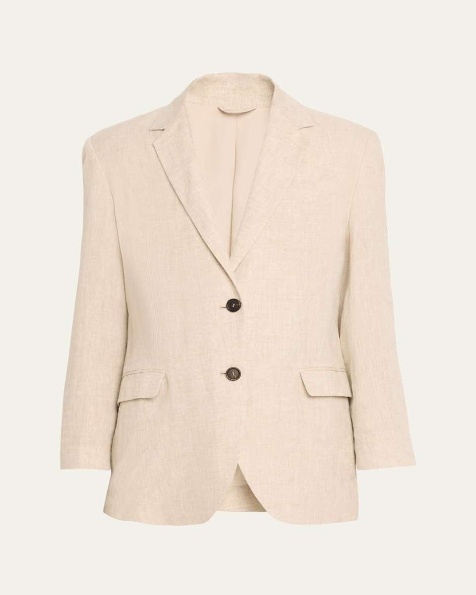 Double Button Delave Linen Jacket
