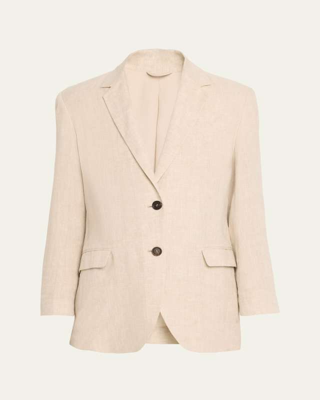 Double Button Delave Linen Jacket