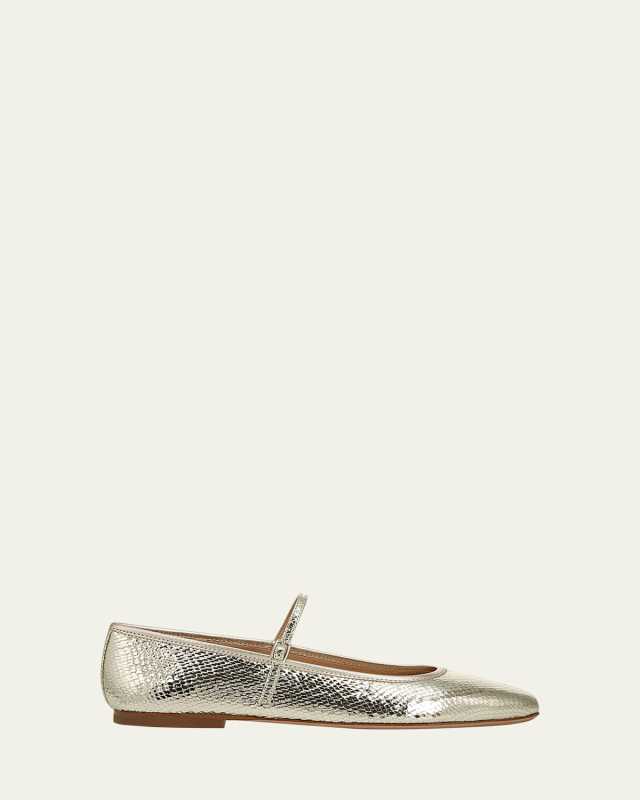 Ellie Snake-Embossed Mary Jane Ballerina Flats