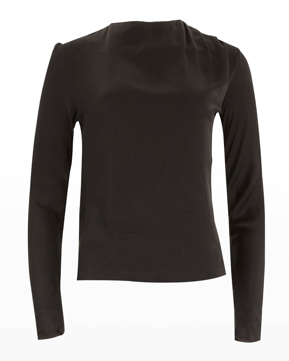 Joni Mock-Neck Draped Silk Blouse