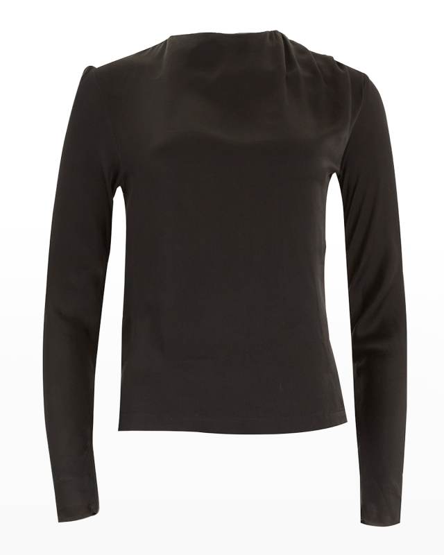 Joni Mock-Neck Draped Silk Blouse