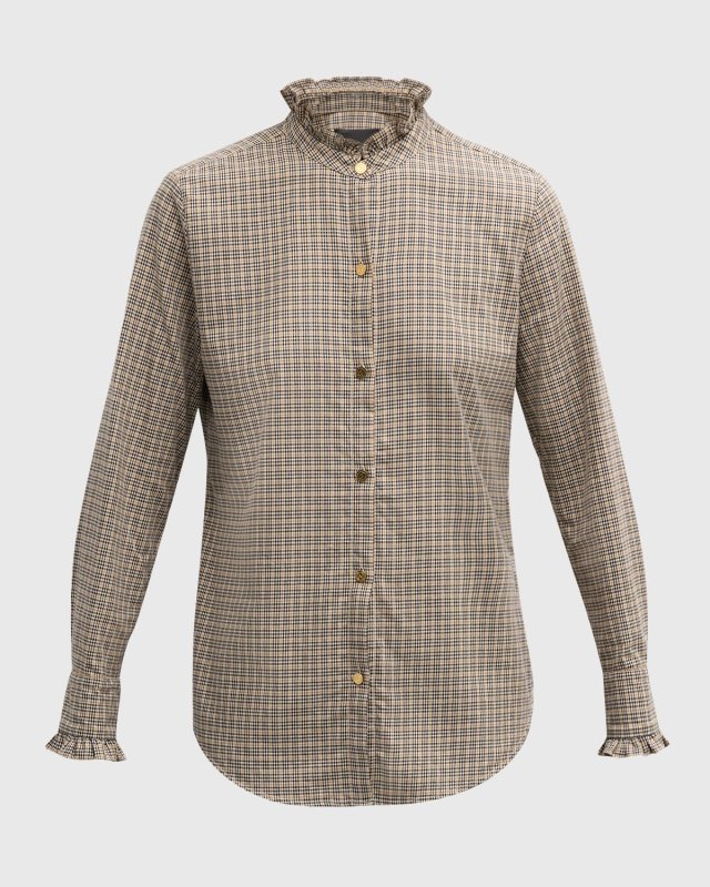 Lydia Check Ruffle Button-Down Shirt