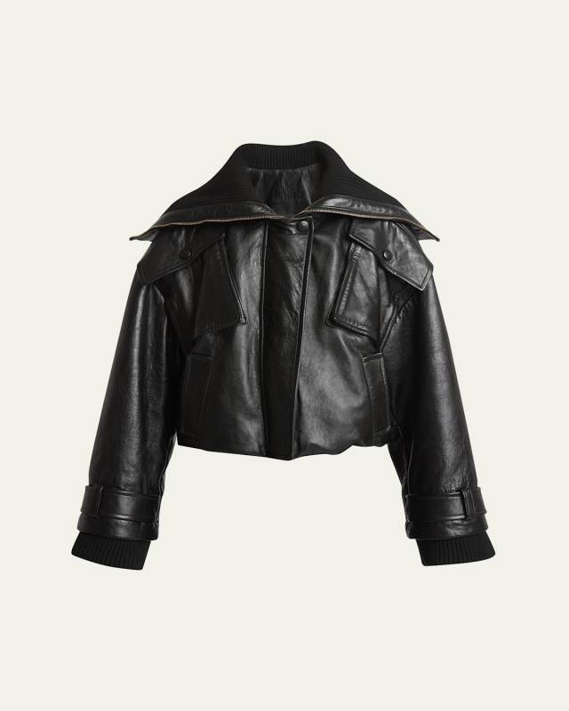 Ribbed Glossy Leather Oversized Jacket