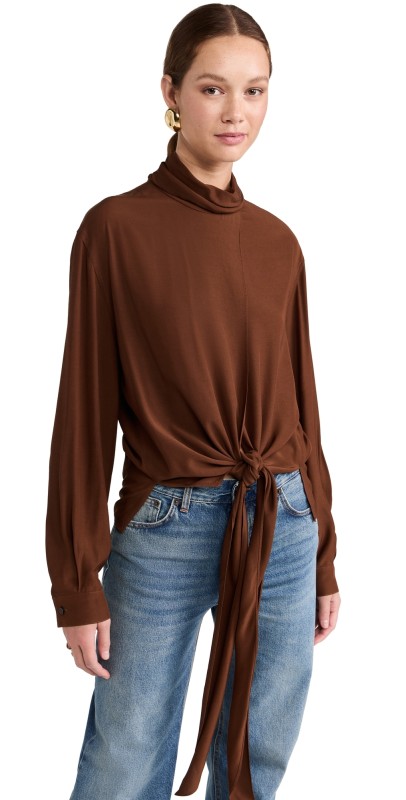 RECTO Flowing Wrap Blouse Red Brown