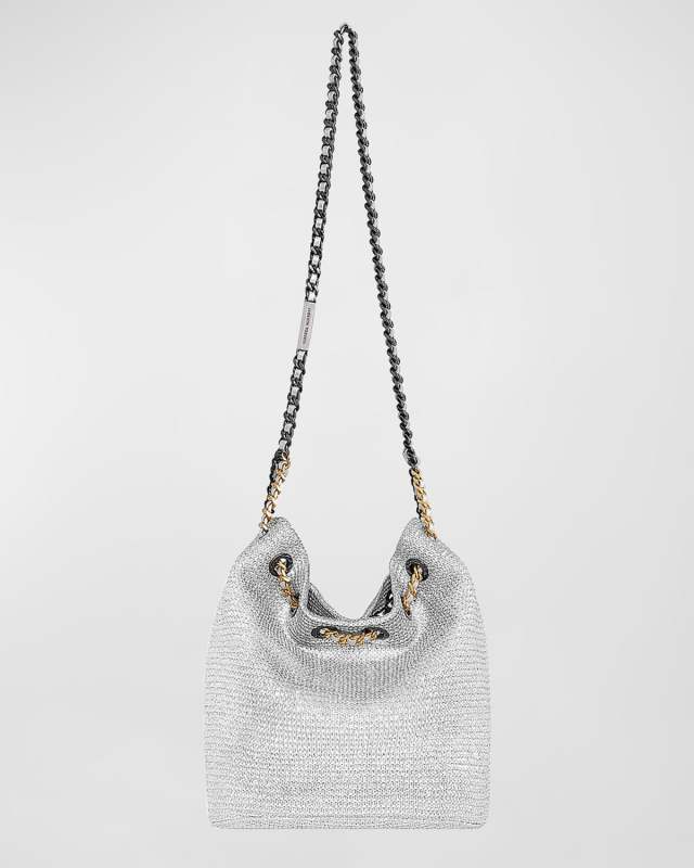 Metallic Woven Chain Bucket Bag
