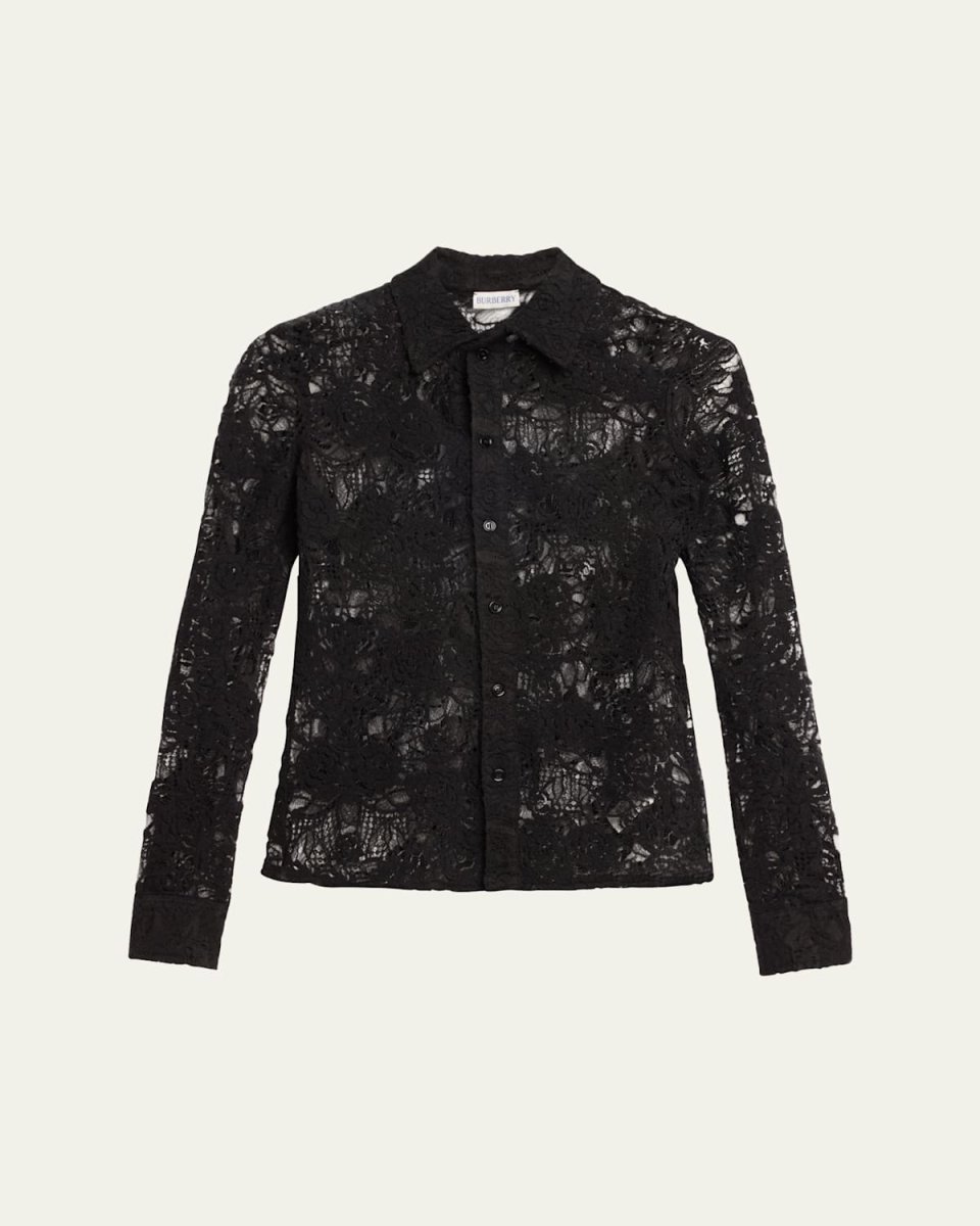 Lace Fitted Button-Front Shirt