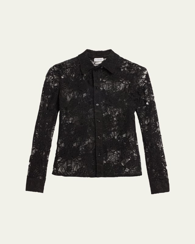 Lace Fitted Button-Front Shirt