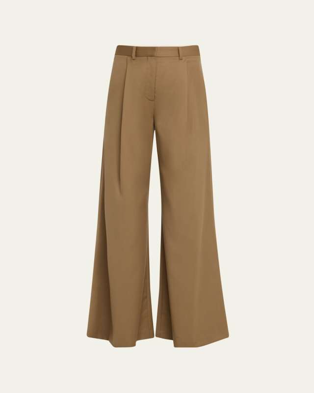 Laurence Pintuck Wide Leg Wool Trousers