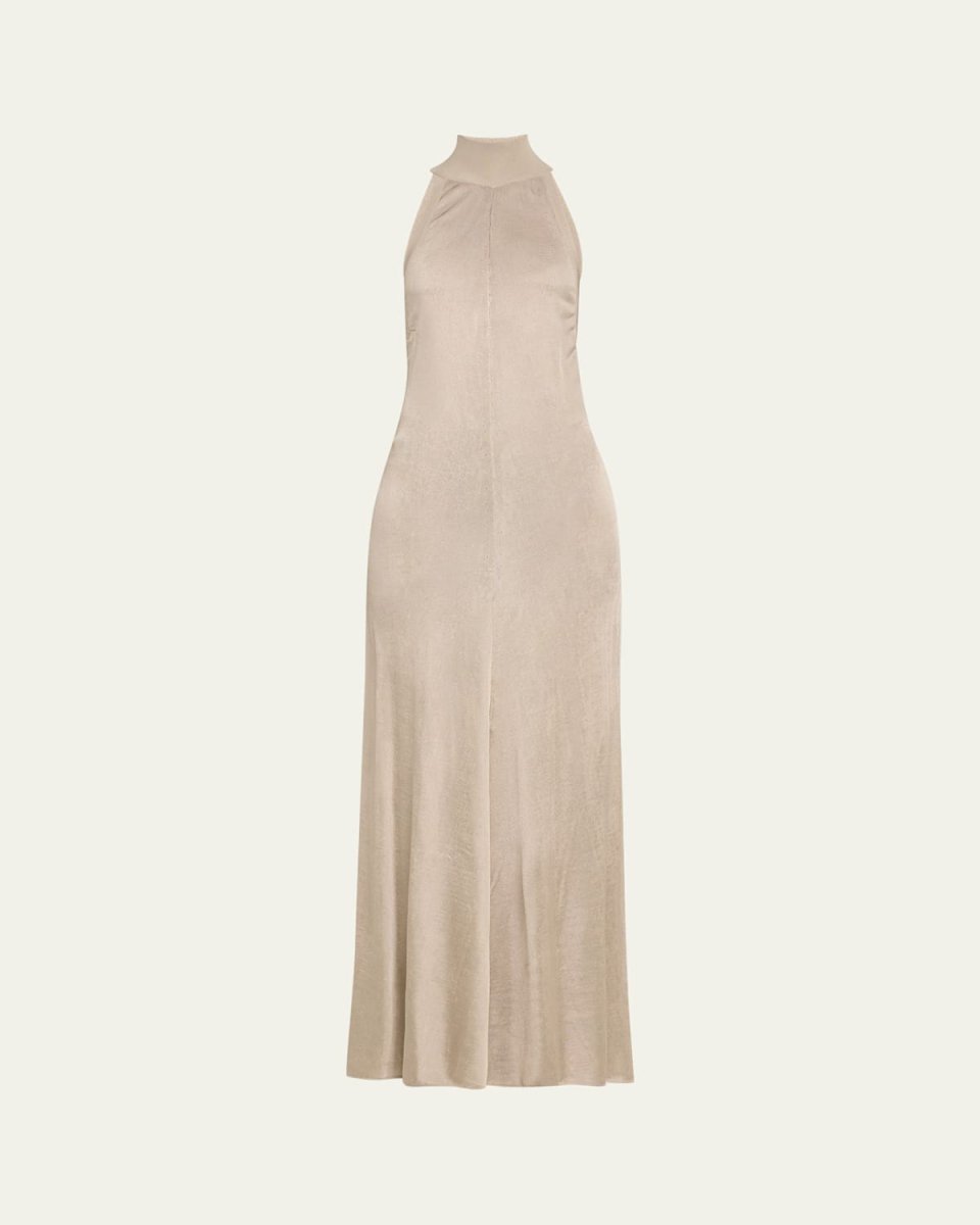 Mock-Neck Button Backless Knit Gown