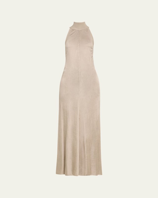 Mock-Neck Button Backless Knit Gown