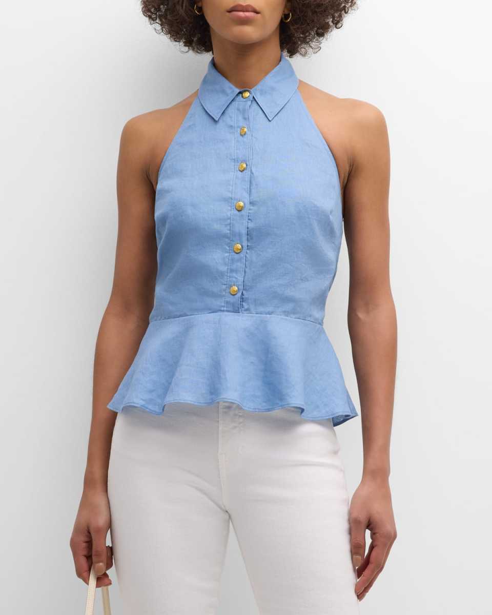 Lancaster Sleeveless Halter Peplum Top