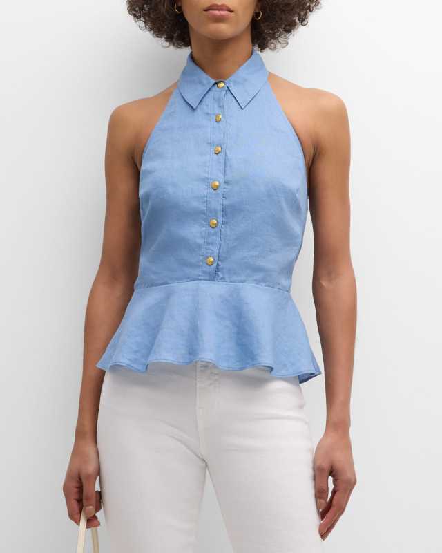 Lancaster Sleeveless Halter Peplum Top