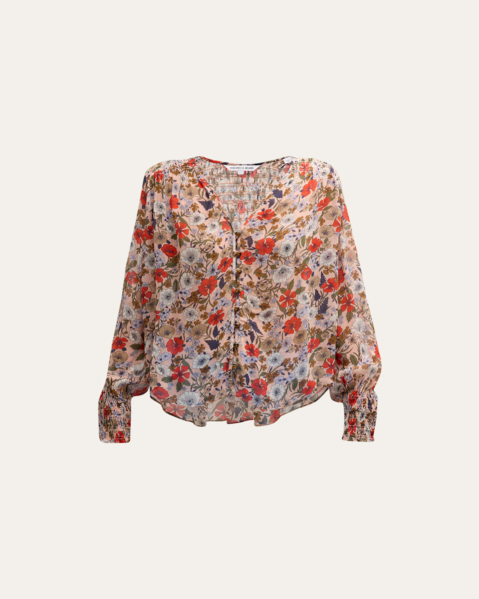 Neha Floral Smocked Long-Sleeve Top