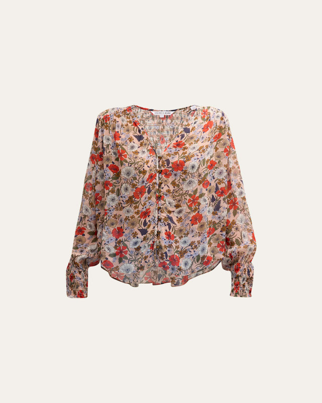 Neha Floral Smocked Long-Sleeve Top