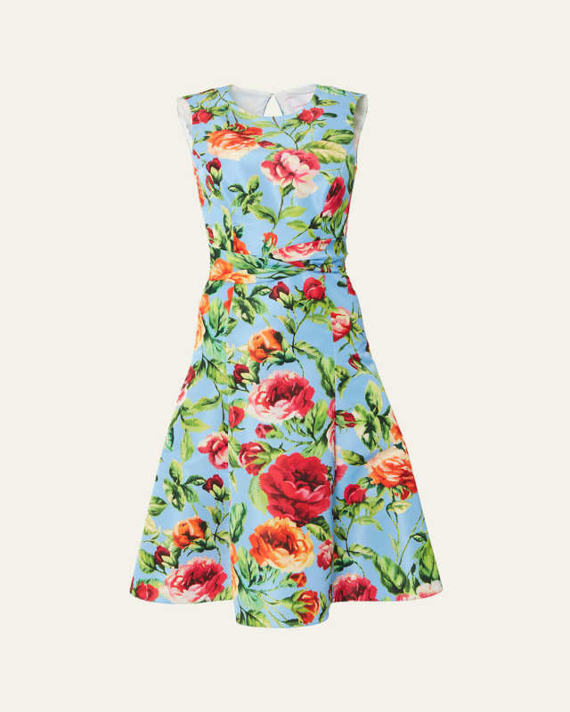 Floral-Print Midi Dress with Twist Waistband