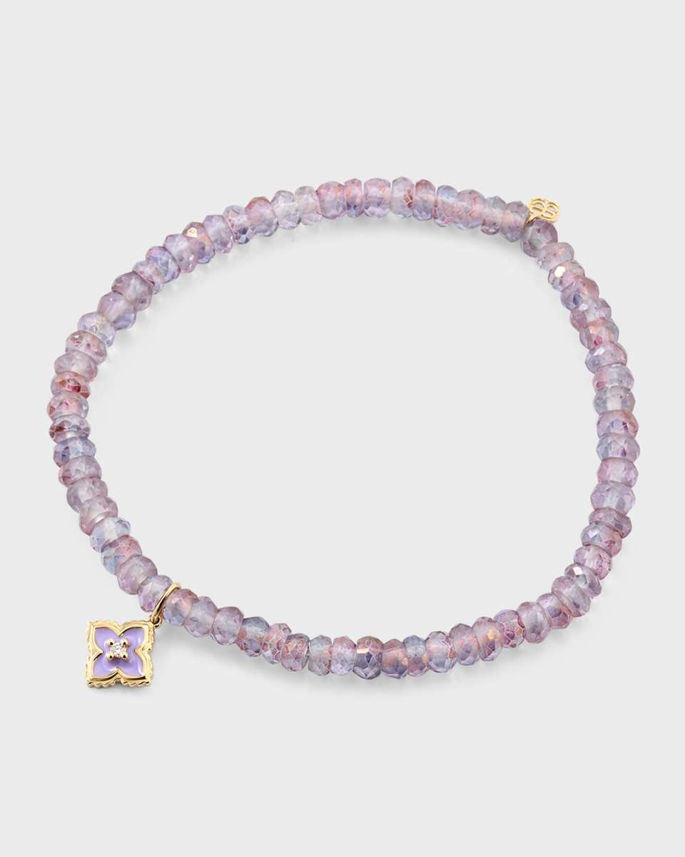 Mystic Rainbow Quartz Rondelle Bracelet with Mini Diamond Moroccan Enamel Charm