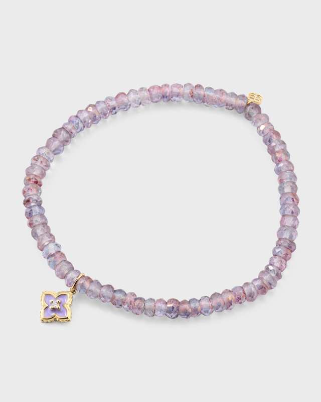 Mystic Rainbow Quartz Rondelle Bracelet with Mini Diamond Moroccan Enamel Charm