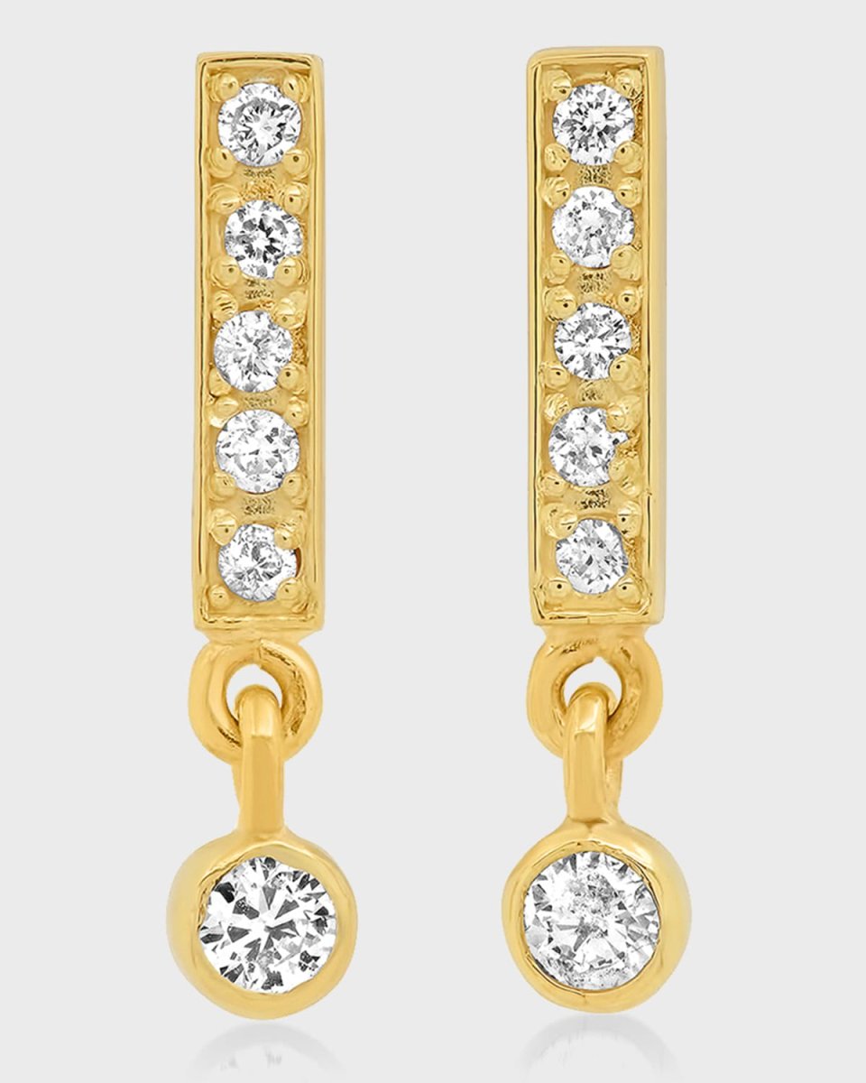 Diamond Bar Stud Mini Bezel Drop Earrings