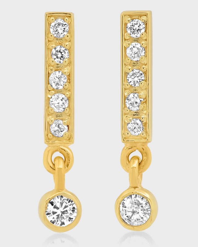 Diamond Bar Stud Mini Bezel Drop Earrings