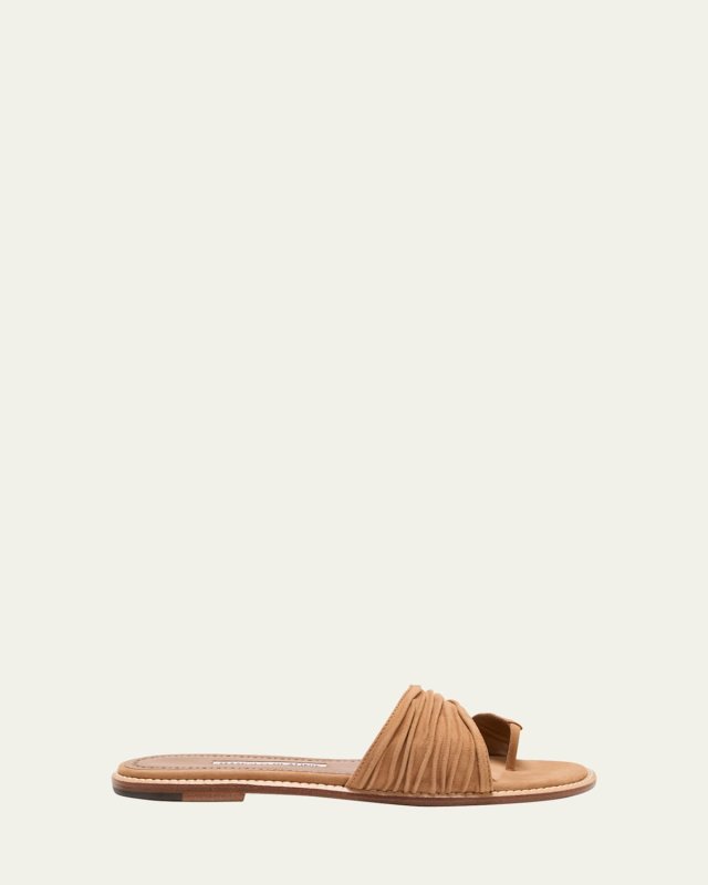 Tibo Ruched Suede Toe-Ring Flat Sandals