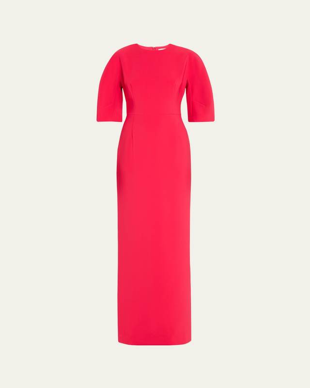 3/4-Sleeve Crepe Column Gown