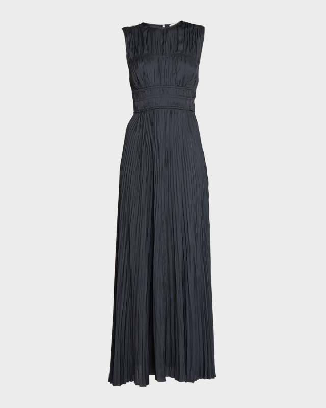 Delia Sleeveless Pleated Satin Gown