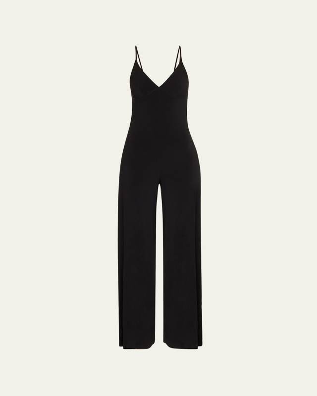 Wide-Leg Slip Jumpsuit, Black