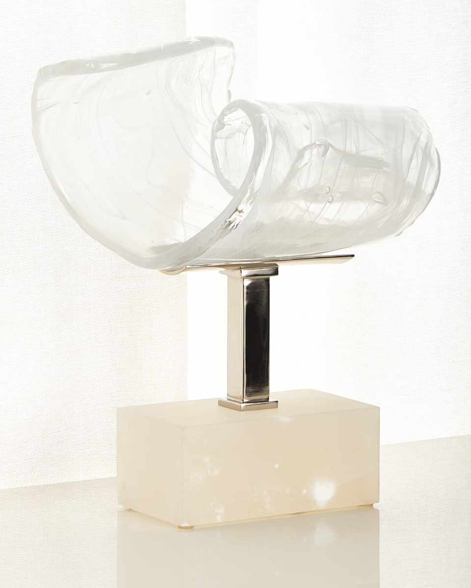 Horizontal Clear White Glass Sculpture