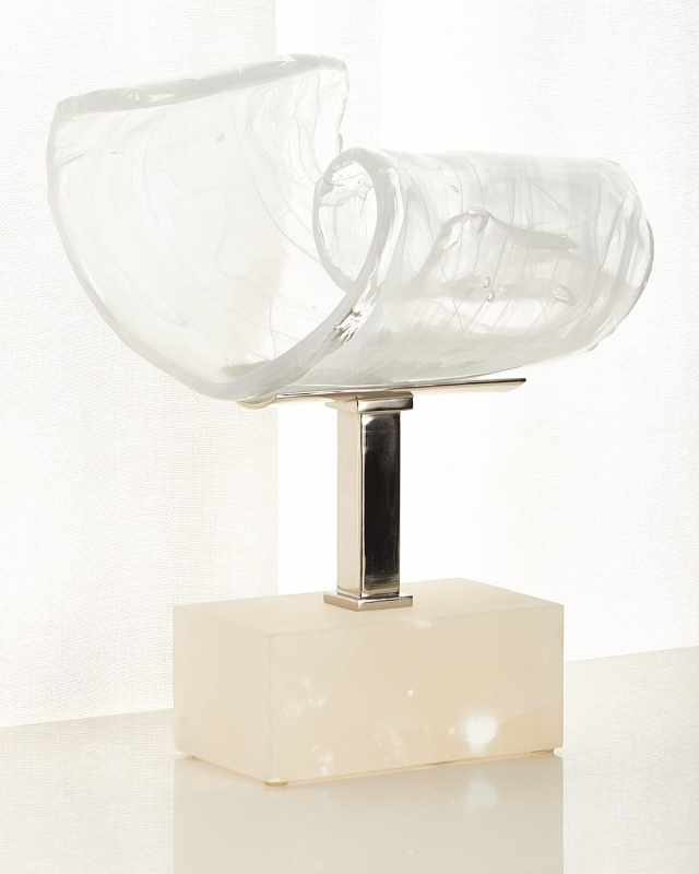 Horizontal Clear White Glass Sculpture