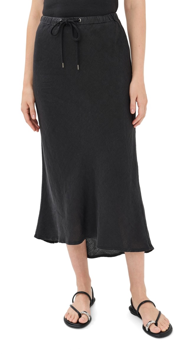 James Perse Bias Cut Linen Drawstring Skirt Black