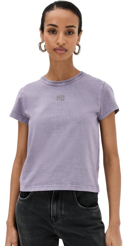 Alexander Wang Essential Jersey Shrunk Tee with Puff Logo Acid Pink Lavender