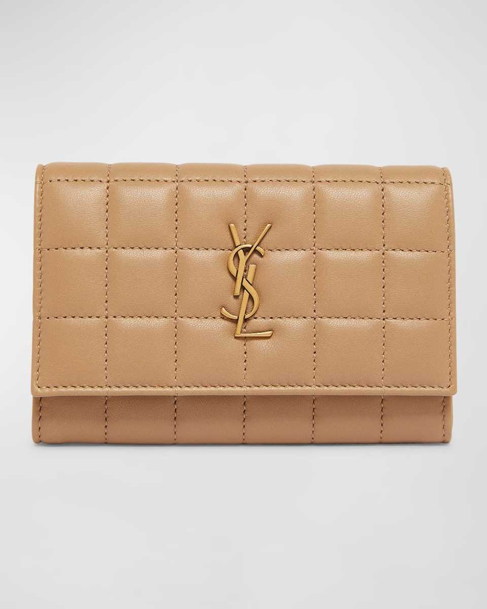 YSL Monogram Flap Small Wallet in Quilted Smooth Leather