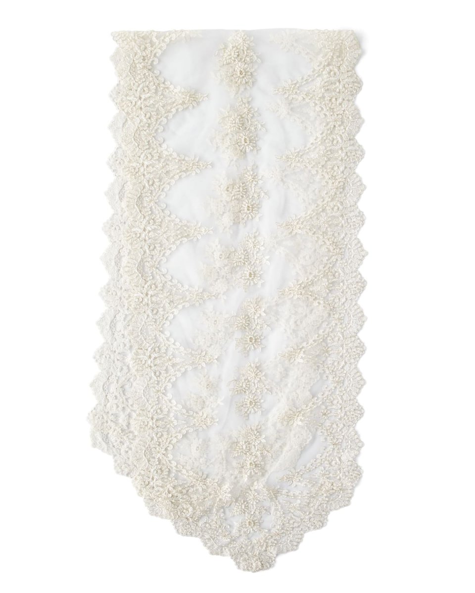 Lace and Pearl Embroidered Table Runner