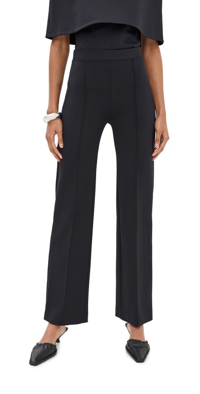 Rosetta Getty Pintuck Fitted Straight Pull-On Pants Black