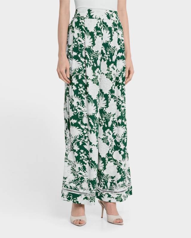 Charlotte Floral-Print Pleated Wide-Leg Pants
