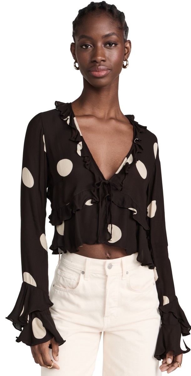 FAITHFULL THE BRAND Montenegro Top Veia Polka Dot- Chocolate