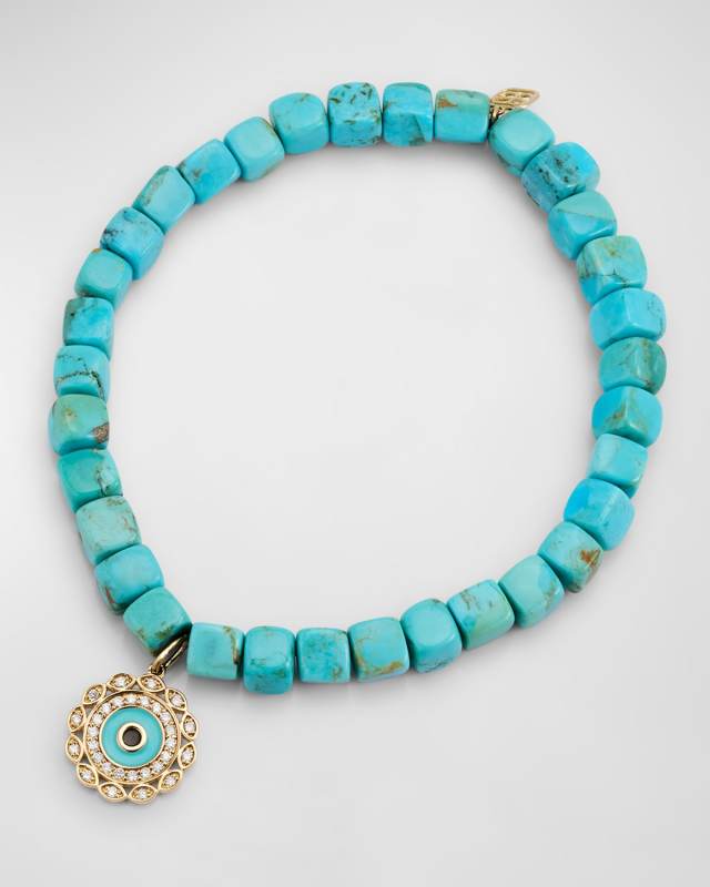 14K Gold and Diamond Marquise Eye Turquoise Bracelet