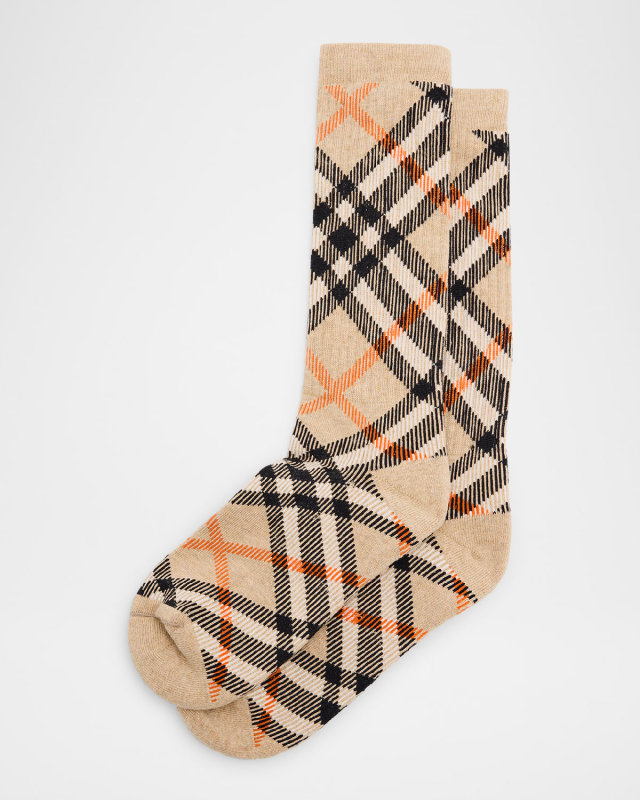 Men's Cotton Blend Check Crew Socks